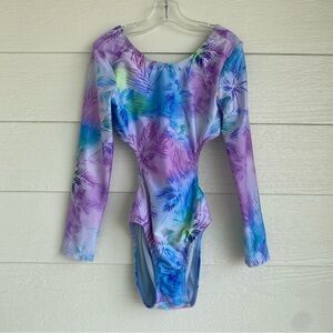 Art Class Tropical One Piece Long-Sleeve Swimsuit Girls Size 8 Purple Blue Green